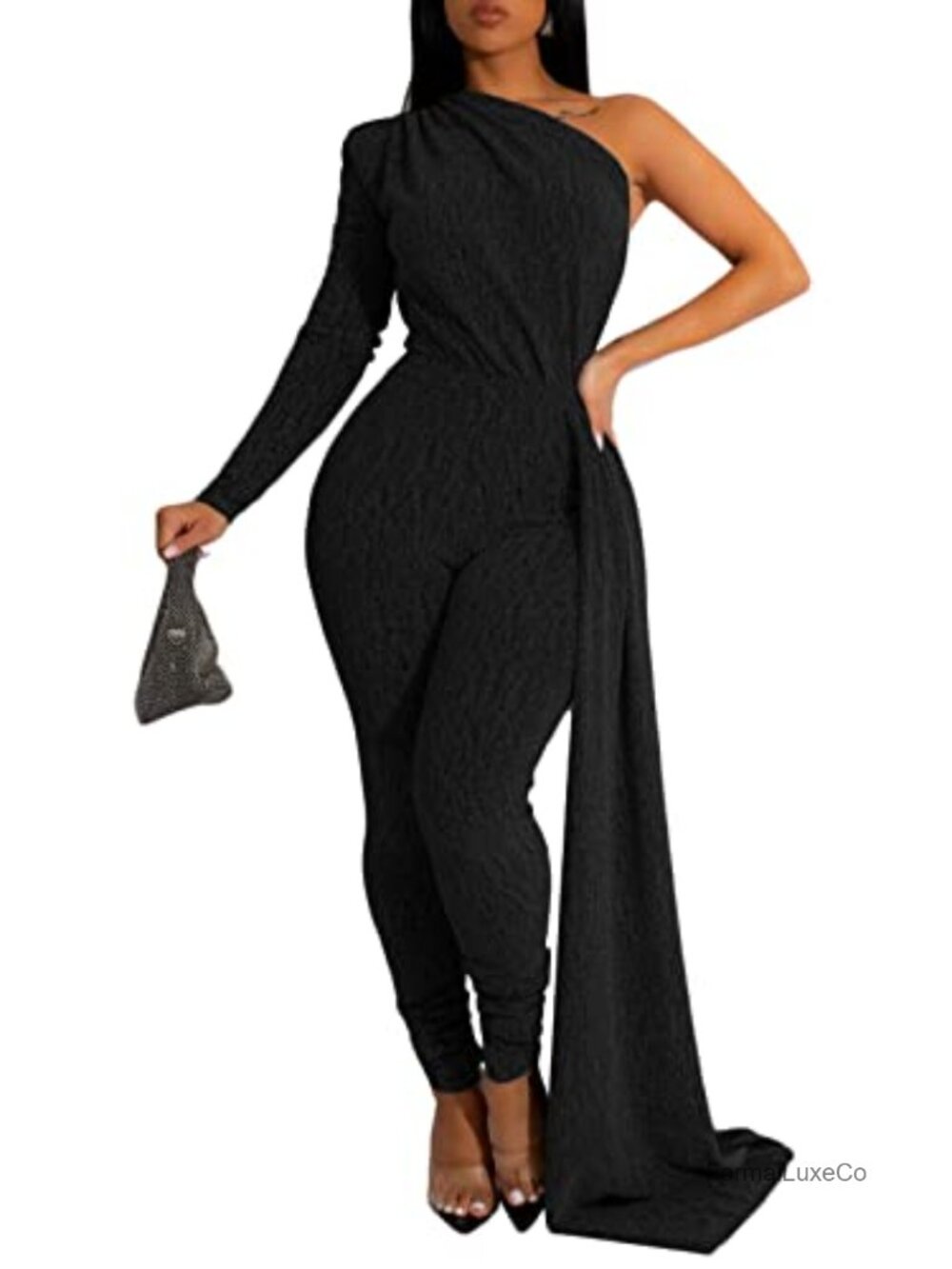 Sexy One Shoulder Long Sleeve Jumpsuit Slim Fit Party Cocktail Elegant